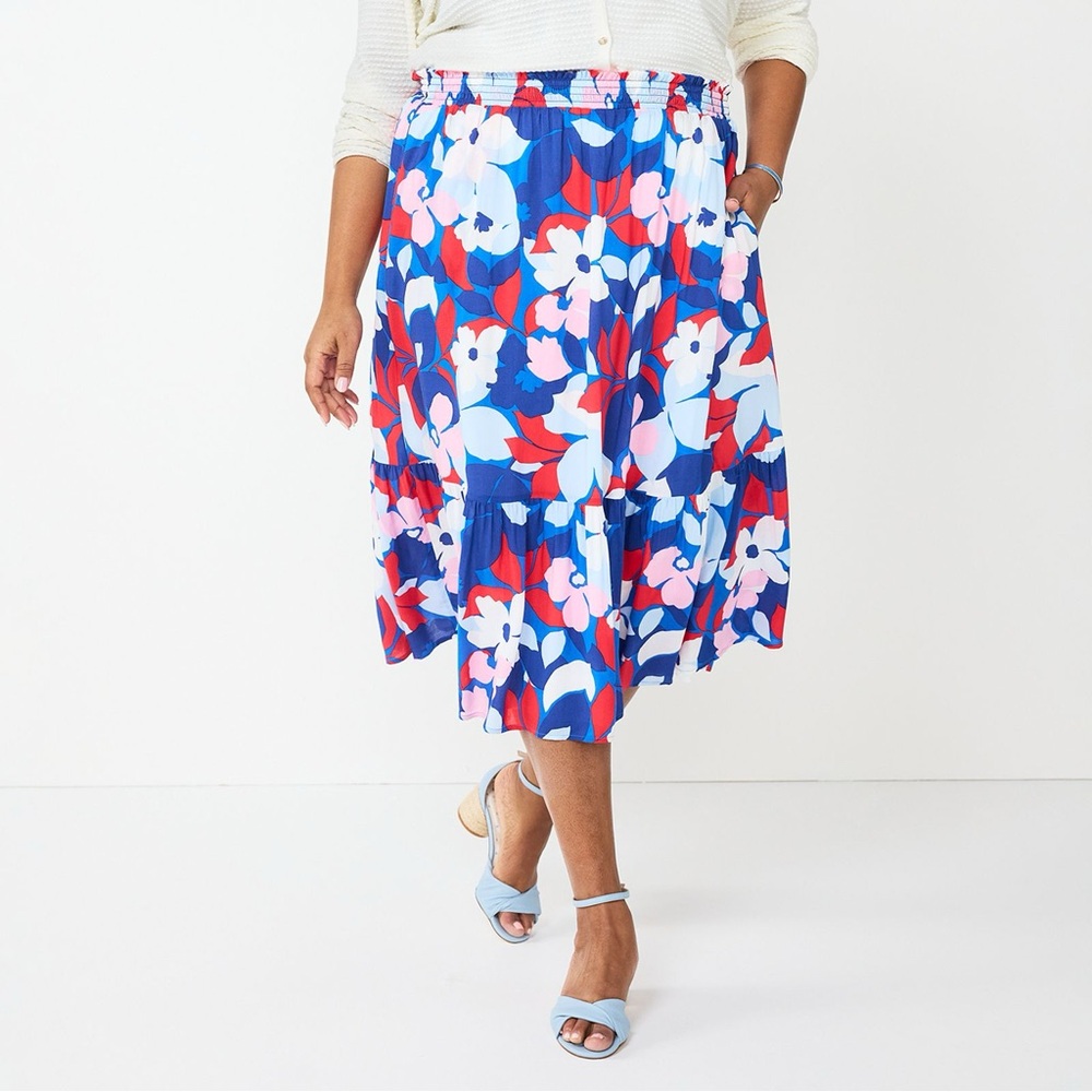 Plus Size DRAPER JAMES RSVP™ Floral Smocked-Waist Midi Skirt Size XXL